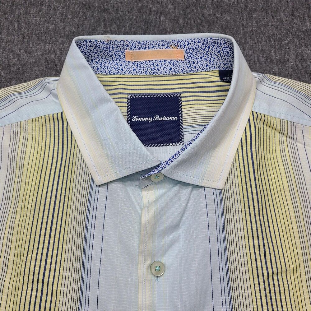 Tommy Bahama Shirt Mens Large Blue‎ Yellow Striped Button Up 100% Cotton Casual - Picture 4 of 9